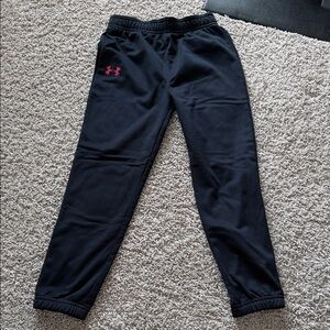 Under Armour Kids Black Sweatpants with Pink Logo